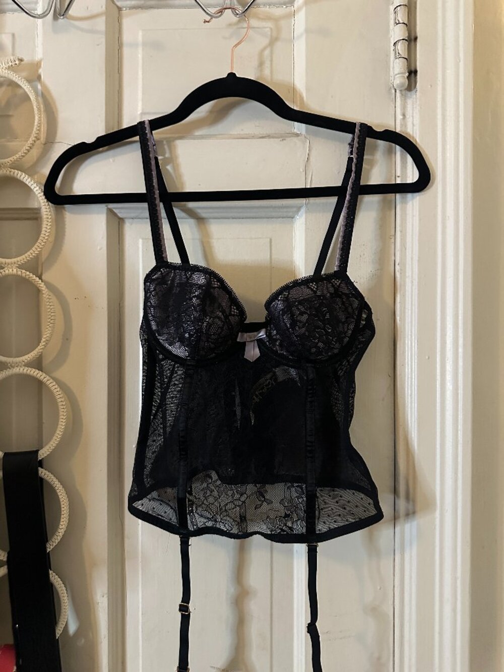 Etam Black Lace Bustier Corset Top with Garters